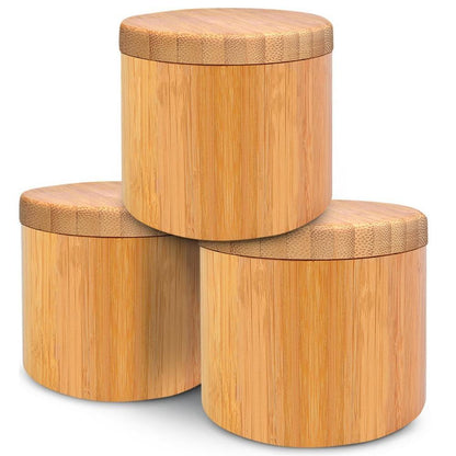 Bamboo Salt and Pepper Holder Box - Spice Containers with Swivel Lid and Magnet Lock, 6 oz Capacity