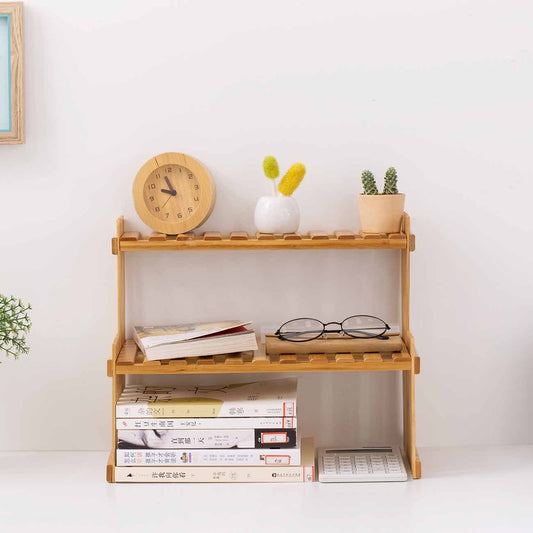 Adjustable Bamboo Spice Rack - 2 Layer Wooden Storage Shelf for Kitchen Countertops