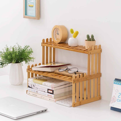 Adjustable Bamboo Spice Rack - 2 Layer Wooden Storage Shelf for Kitchen Countertops