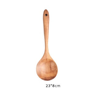 1-7Pcs Natural Wood Teak Tableware Set: Spoon, Colander, Nano Soup Skimmer, Wooden Cooking Spoon Kitchen Tool Kit