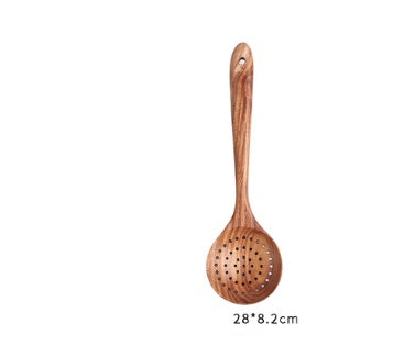 1-7Pcs Natural Wood Teak Tableware Set: Spoon, Colander, Nano Soup Skimmer, Wooden Cooking Spoon Kitchen Tool Kit