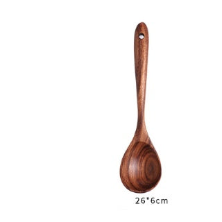 1-7Pcs Natural Wood Teak Tableware Set: Spoon, Colander, Nano Soup Skimmer, Wooden Cooking Spoon Kitchen Tool Kit