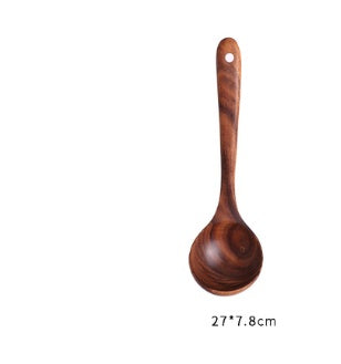 1-7Pcs Natural Wood Teak Tableware Set: Spoon, Colander, Nano Soup Skimmer, Wooden Cooking Spoon Kitchen Tool Kit