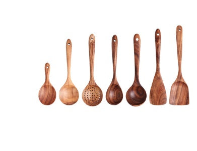 1-7Pcs Natural Wood Teak Tableware Set: Spoon, Colander, Nano Soup Skimmer, Wooden Cooking Spoon Kitchen Tool Kit