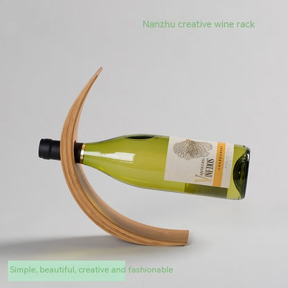 Creative Bottle Shelf Wine Bottle Rack - Self-Balancing Single Wine Bottle Holder, Natural Bamboo Display Wine Rack for Tabletop, Cabinet, and More