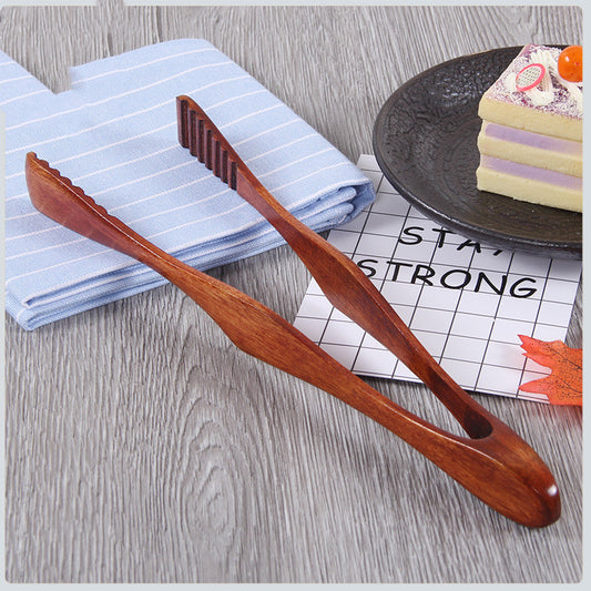 Wooden Food Tongs for Sandwiches, Bread, Barbecue, Salad, Dessert, Sugar, Ice - 10.4” Long Reusable Kitchen Utensil