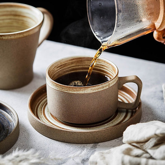 Rustic Stoneware Coffee Cups with Inner Spiral Design - Microwave & Dishwasher Safe