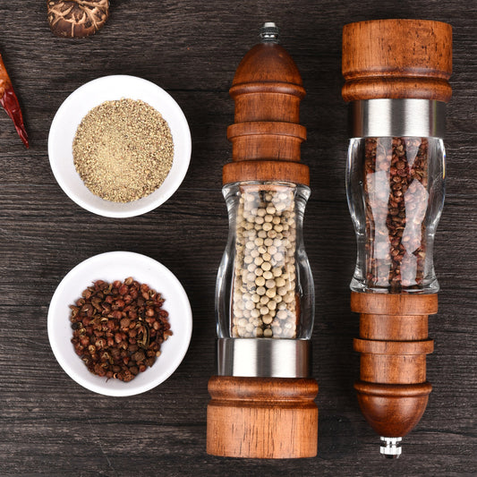 Wooden Salt and Pepper Grinder Set - Modern 8.5-Inch Acrylic and Wood Design