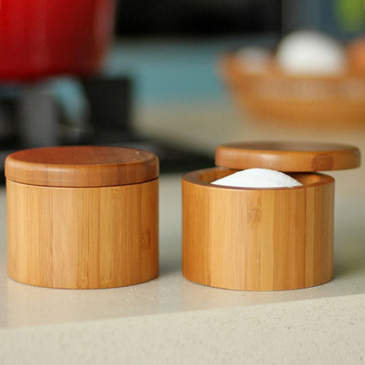 Bamboo Salt and Pepper Holder Box - Spice Containers with Swivel Lid and Magnet Lock, 6 oz Capacity