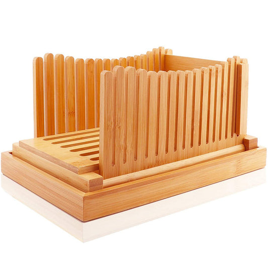 Multifunctional Bamboo Bread Slicer - Adjustable Thickness, Foldable & Compact Bread Cutting Guide