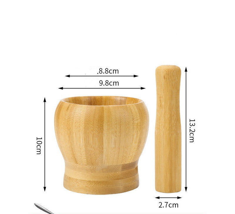 Wooden & Stainless Steel Manual Garlic Crusher Jar Grinding Mortar Pestle