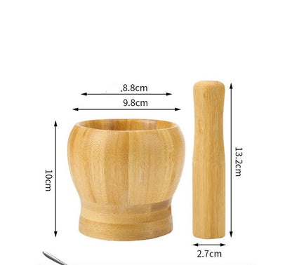 Wooden & Stainless Steel Manual Garlic Crusher Jar Grinding Mortar Pestle