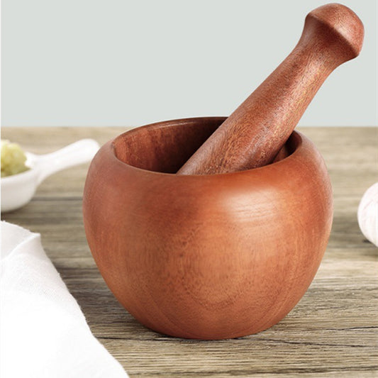 Wooden & Stainless Steel Manual Garlic Crusher Jar Grinding Mortar Pestle