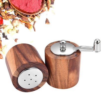 Manual Wood Pepper Mill and Salt Shaker Set - Durable Ceramic Grinding Core