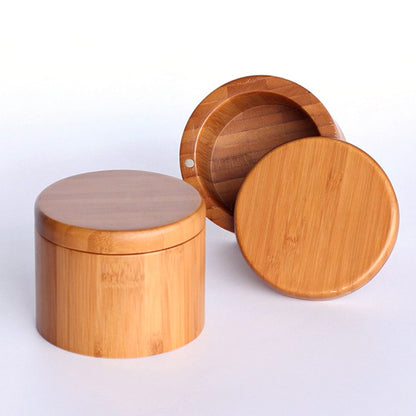 Bamboo Salt and Pepper Holder Box - Spice Containers with Swivel Lid and Magnet Lock, 6 oz Capacity