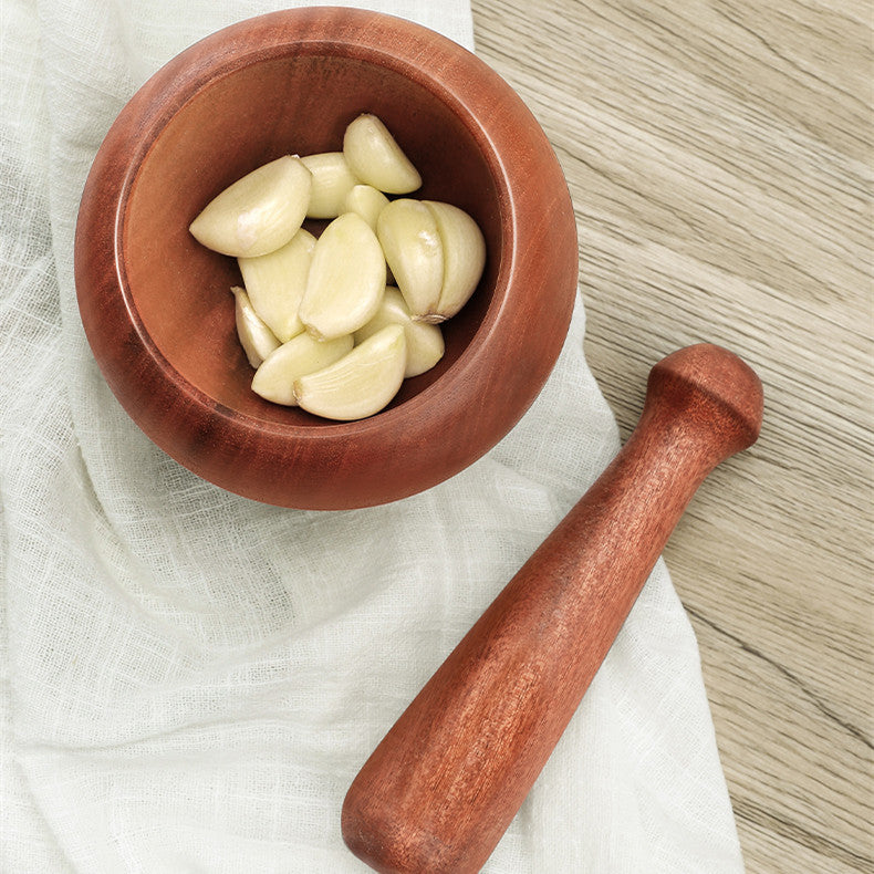 Wooden & Stainless Steel Manual Garlic Crusher Jar Grinding Mortar Pestle