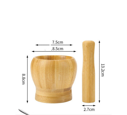 Wooden & Stainless Steel Manual Garlic Crusher Jar Grinding Mortar Pestle