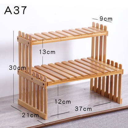 Adjustable Bamboo Spice Rack - 2 Layer Wooden Storage Shelf for Kitchen Countertops