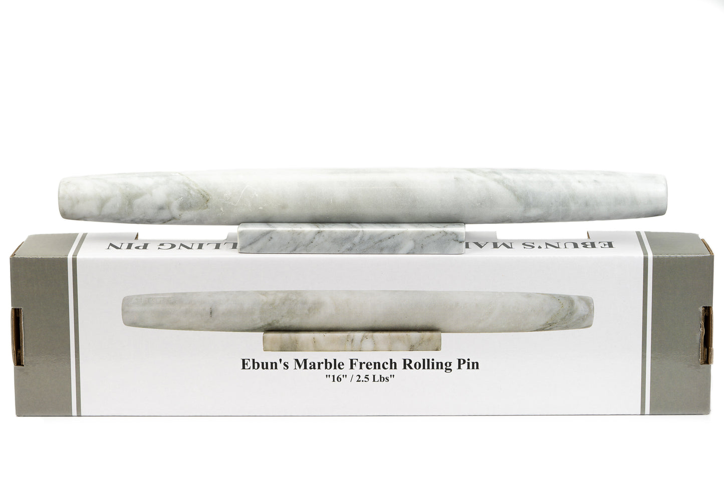 White Marble French Rolling Pin for Baking with Marble Stand 16"