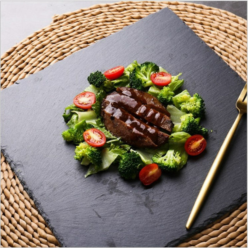 Natural Stone Slate Steak Plate - Nordic Style Stone Serving Plate for Steak, Appetizers, Cheese, and Charcuterie