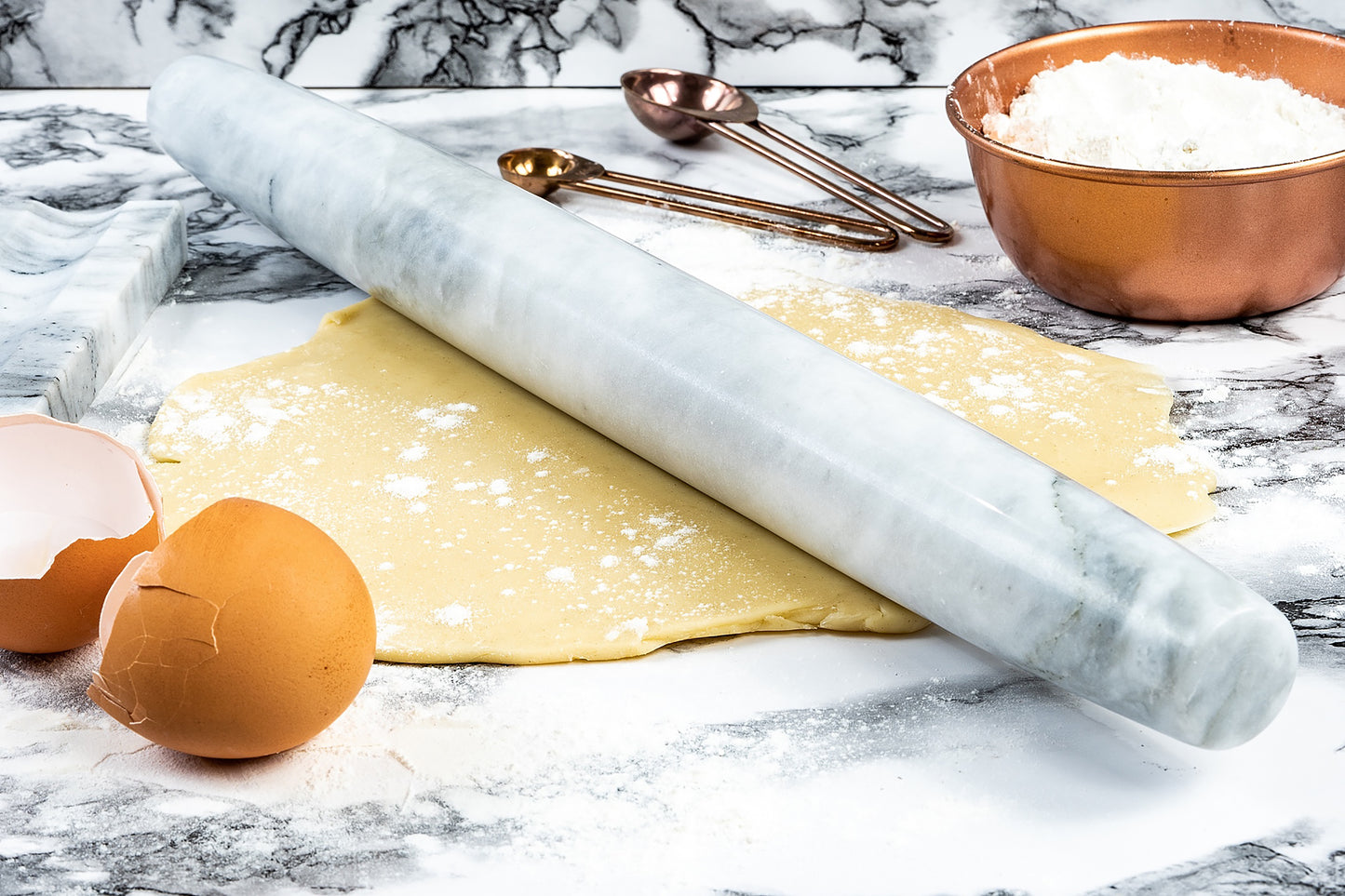 White Marble French Rolling Pin for Baking with Marble Stand 16"