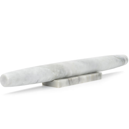 White Marble French Rolling Pin for Baking with Marble Stand 16"